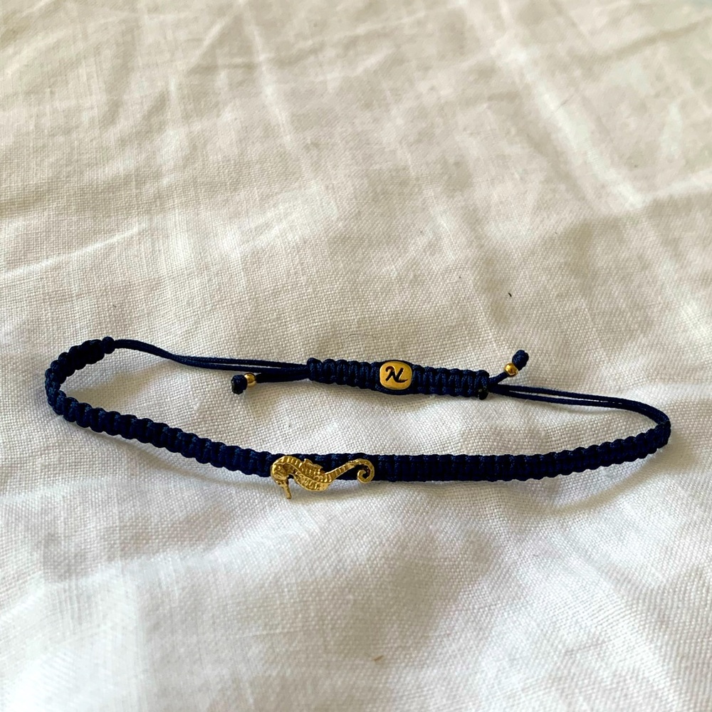 Navy and gold seahorse bracelet